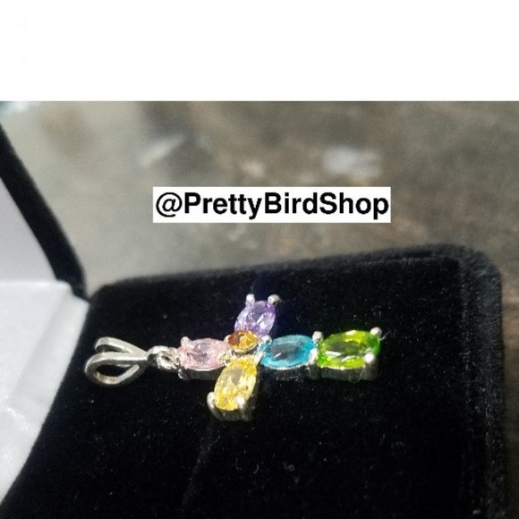 Last one! Crystal CROSS sterling silver multicolored Pendant NEW - Picture 3 of 12